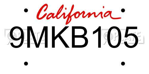 9MKB105 California License Plate