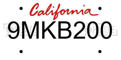 9MKB200 California License Plate