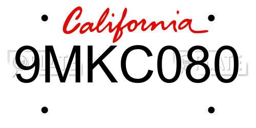 9MKC080 California License Plate