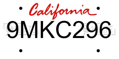 9MKC296 California License Plate