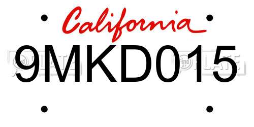 9MKD015 California License Plate