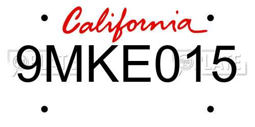 9MKE015 California License Plate