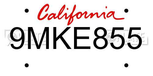 9MKE855 California License Plate