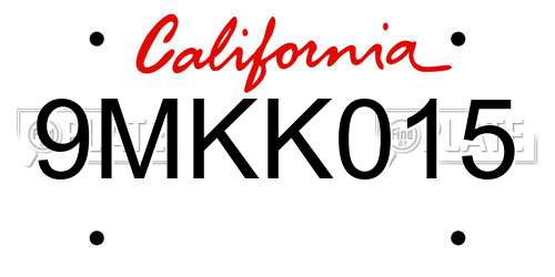 9MKK015 California License Plate
