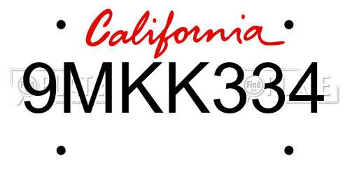 9MKK334 California License Plate