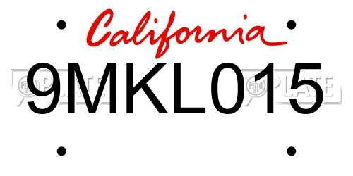 9MKL015 California License Plate