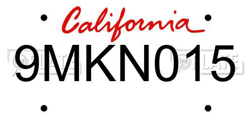 9MKN015 California License Plate