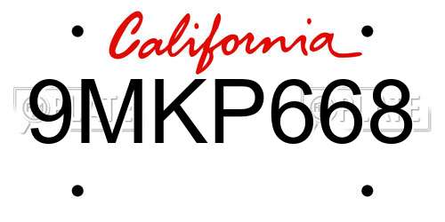 9MKP668 California License Plate