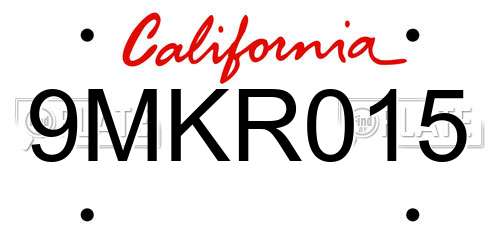 9MKR015 California License Plate