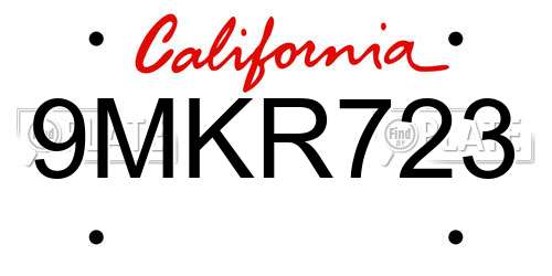 9MKR723 California License Plate