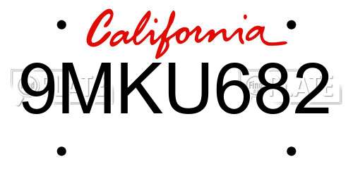 9MKU682 California License Plate