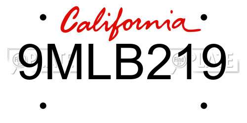 9MLB219 California License Plate