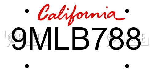 9MLB788 California License Plate