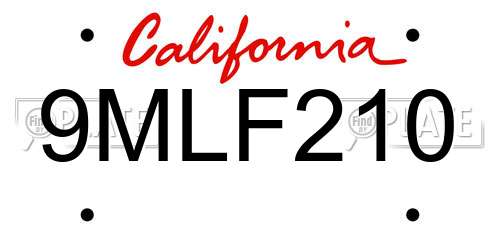 9MLF210 California License Plate