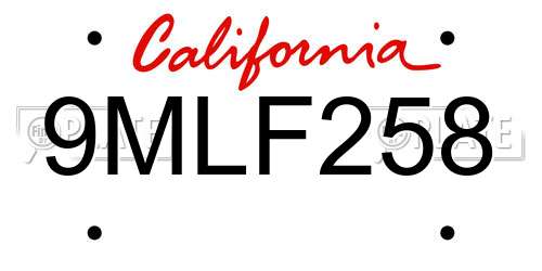 9MLF258 California License Plate