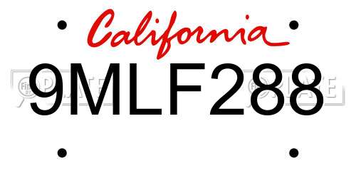 9MLF288 California License Plate