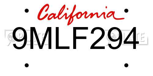 9MLF294 California License Plate