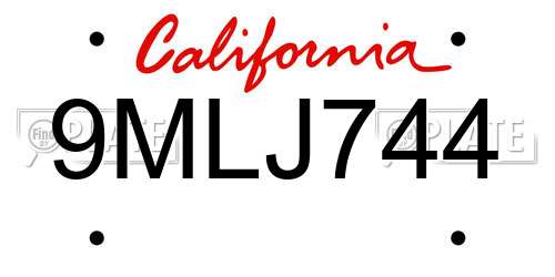 9MLJ744 California License Plate