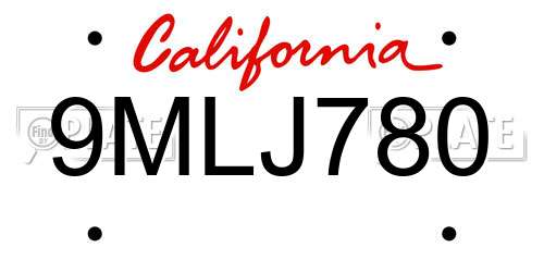 9MLJ780 California License Plate