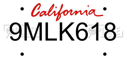 9MLK618 California License Plate