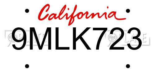 9MLK723 California License Plate