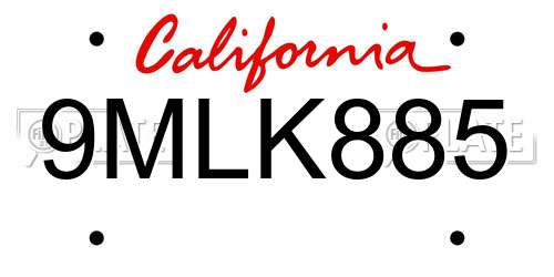 9MLK885 California License Plate