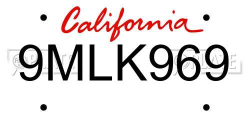 9MLK969 California License Plate