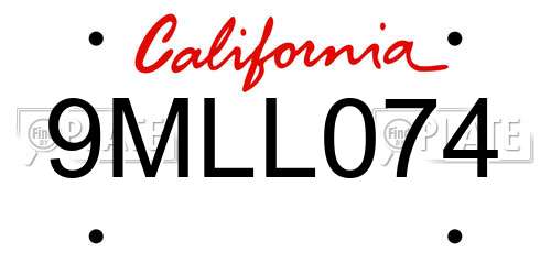 9MLL074 California License Plate