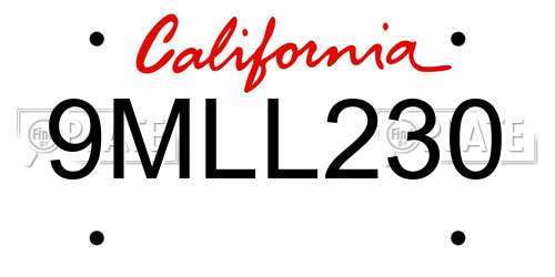 9MLL230 California License Plate