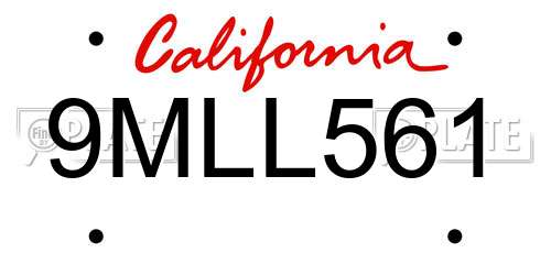9MLL561 California License Plate
