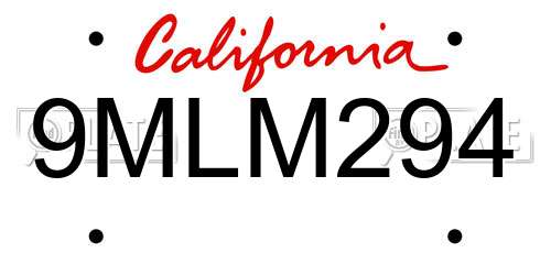 9MLM294 California License Plate