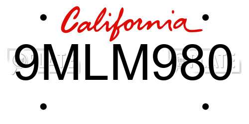 9MLM980 California License Plate