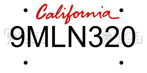 9MLN320 California License Plate