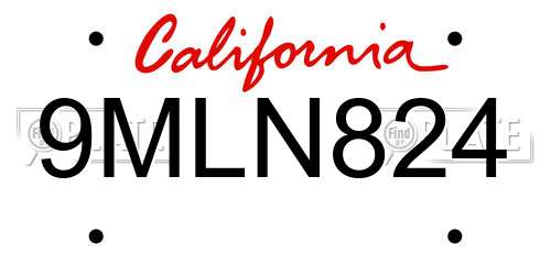 9MLN824 California License Plate