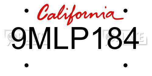 9MLP184 California License Plate