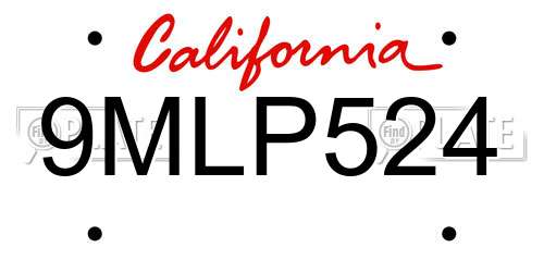 9MLP524 California License Plate