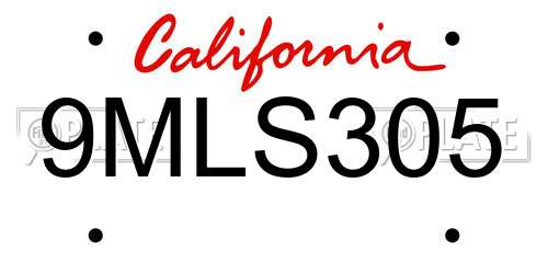 9MLS305 California License Plate