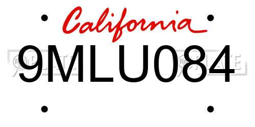 9MLU084 California License Plate