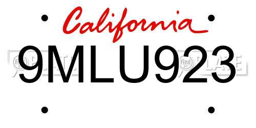 9MLU923 California License Plate