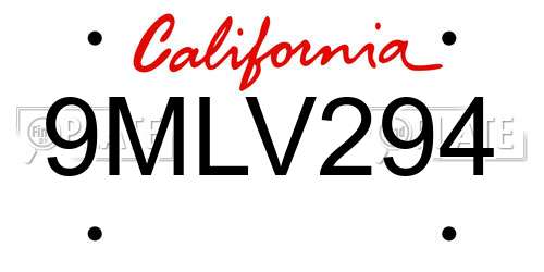 9MLV294 California License Plate