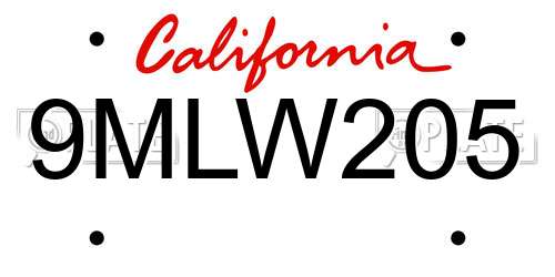 9MLW205 California License Plate