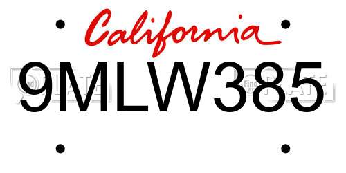 9MLW385 California License Plate