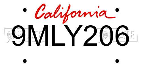 9MLY206 California License Plate