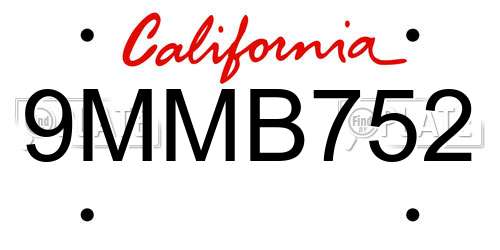 9MMB752 California License Plate