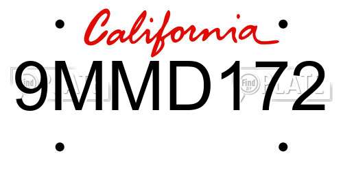 9MMD172 California License Plate