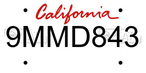9MMD843 California License Plate
