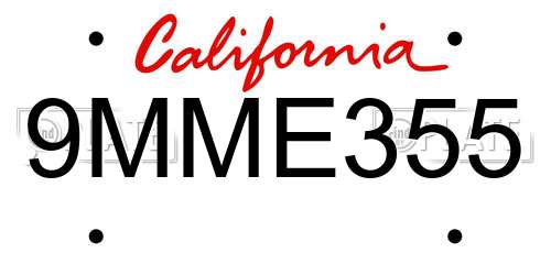 9MME355 California License Plate