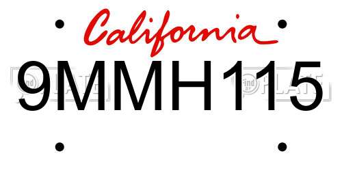 9MMH115 California License Plate