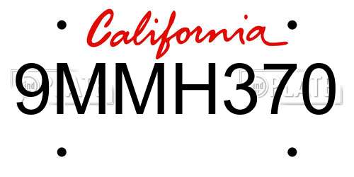 9MMH370 California License Plate
