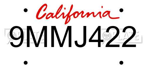 9MMJ422 California License Plate